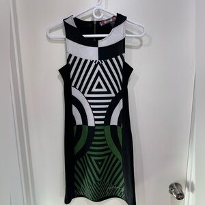 Desigual Black and Green Geometric Mini Dress